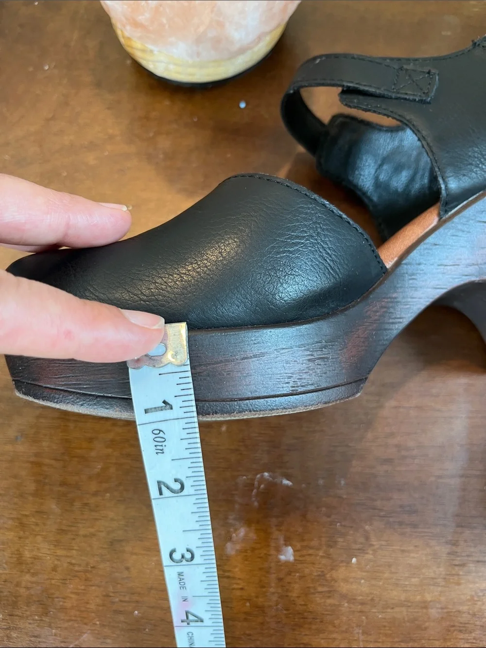 b.o.c Black Leather Closed Toe Platform Clog Heels with Ankle Strap